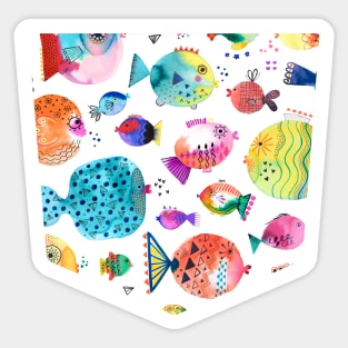 Pocket - Cute Puffer Fishes Watercolor Multi Sticker